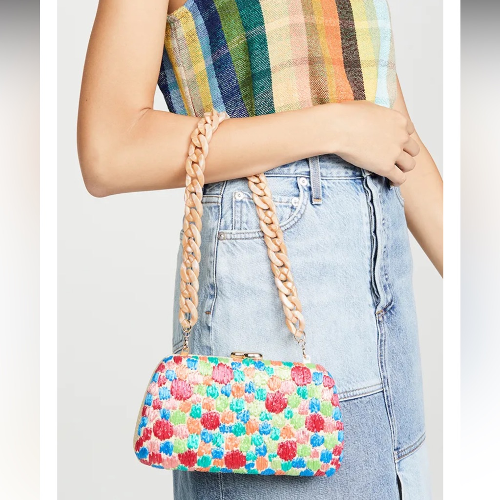 Nwt Serpui Natural/Multicolor Tina Polkadots Clutch Bag